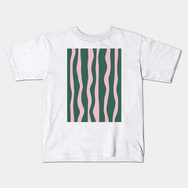 Vertical Lines - Pink Green Kids T-Shirt by Colorable